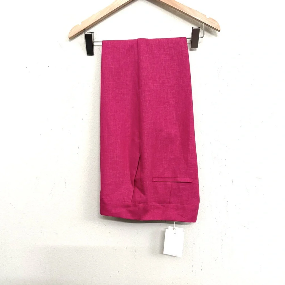 NWT Zara Linen Blend Slim Straight Pants in Fuchsia Pink Size S